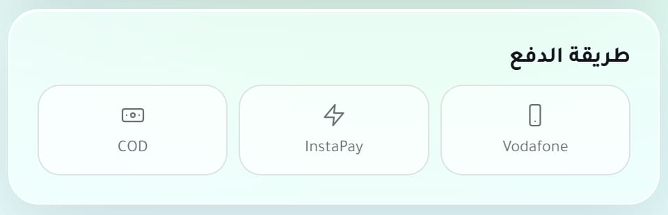اختيار طريقة الدفع في الفورم: COD وInstaPay وVodafone Cash